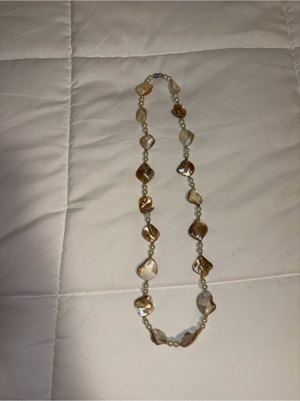 Elegant Brown Shell & Pearl Bead Necklace - Women's Jewelry